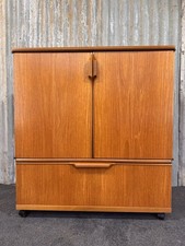Vintage Uniflex Teak Drinks Cabinet Hi-Fi Record Storage Unit on Castors 1970s