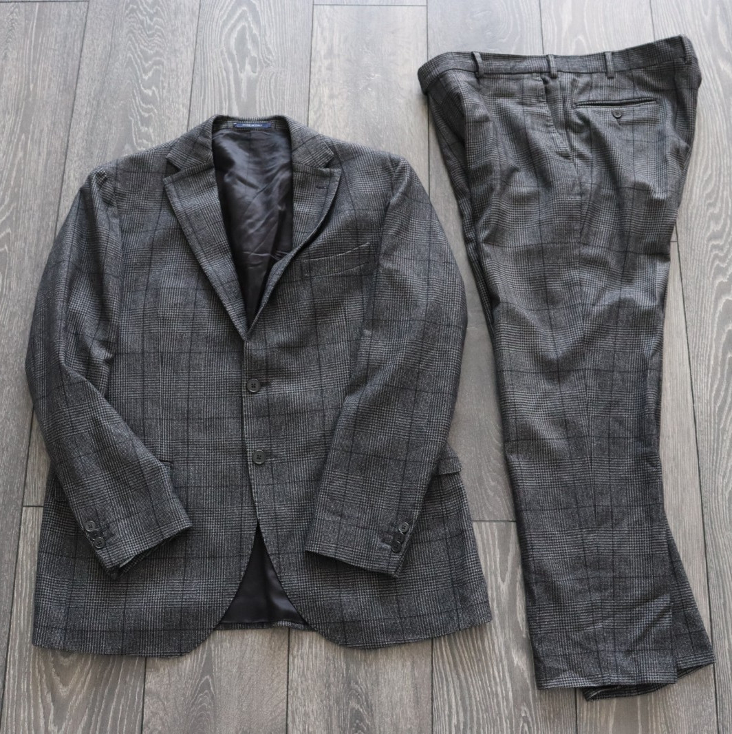 CHAQUETA Y PANTALÓN PARA HOMBRE BOGGI MILANO 100% LANA A CUADROS GRIS TALLA 54 R