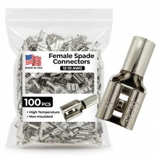Female Spade Connectors Non-Insulated Quick Disconnect 100 Pcs 12-10 Gauge