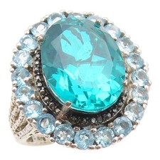 925 Sterling Silver Vintage Ring Large Blue Quartz  Topaz Band Sz 8 RG35087