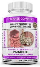 Colon Detox Cleanse Parasite Candida 60 Capsules Natural Herbal Supplement USA