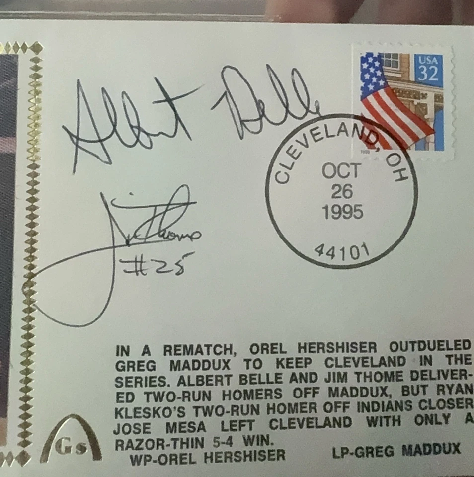 Albert Belle Jim Thome Firmado 1995 Serie Mundial FDC Gateway BAS Auténtico Automático Foto 4 de 4
