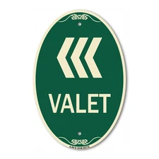 SignMission Designer Series Sign - Valet Left Arrow 12" x 18" Aluminum Oval Sign