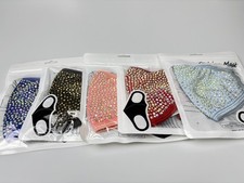 5 Pack Rhinestone Face Mask Bling Glitter Fashion Fancy Reusable Bling Mask