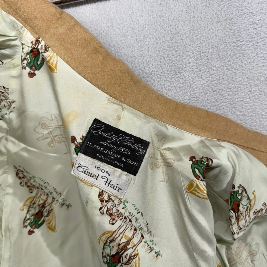 Vintage Hickey Freeman Jacket Men's 44 Large Brown Shirt Camel Hair Lined 70s - product detail image 9