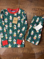 Mini Boden Christmas Tree Pajama Set Green 4y New