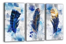 Pogusmavi Blue Canvas Wall Art for Living Room Large Modern Artwork Watercolo...