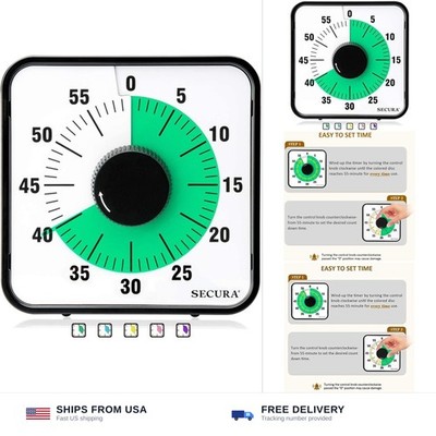 Secura 60-Minute Visual Countdown Timer, 7.5-Inch Oversize Classroom Visual T...