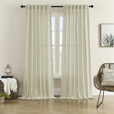 Natural Linen Blended Curtains Back Tab Window Treatments Panels Drapes for L...