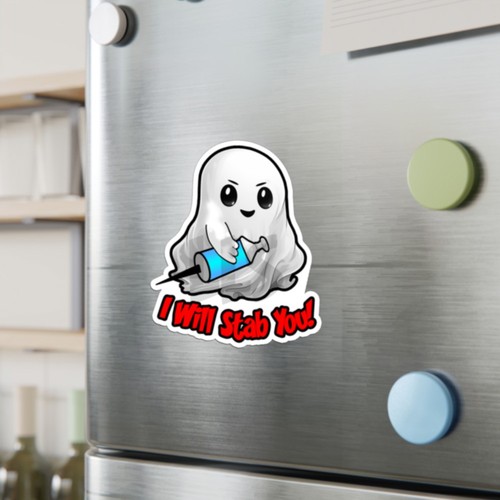 Ghost w Vaccine Shot - Te apuñalaré - Divertidas calcomanías adhesivas para computadora portátil - Juego de 2 - Imagen 2 de 3