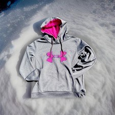 Under Armour Storm ColdGear Hoodie Gray Pink Logo Women's Size M Long Sleeve