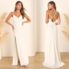 NWT Lulu  s Destined Romance White Satin Cowl Neck Backless Maxi Wedding Dress