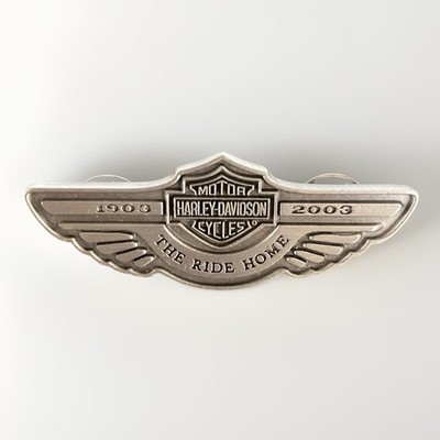 Vintage 100th Anniversary Harley Davidson Pin The Ride Home Silver Wings 2003