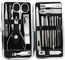 19-in-1 Stainless Steel Manicure Set–Nail Clippers Kit with Leather Travel Case
