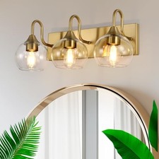 Bathroom Light Fixtures, 3-Light Brushed Gold Vanity Light Over gold-3lights