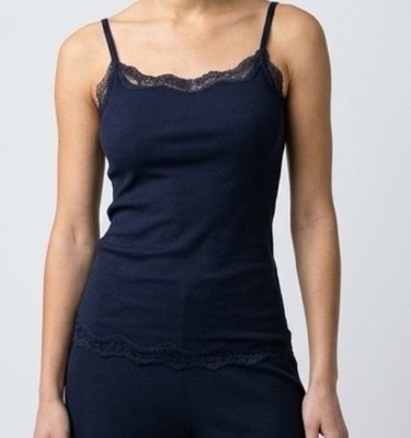 Sonoma Cool Nights Ruffle Trim Tank Cami Shirt Size M Blue Built In Bra