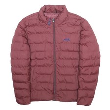 FILA Womens Maroon Synthetic Puffer Jacket S Woven Zip Up Lightweight