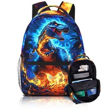 Dinosaur Backpack for Kids Toddler Boy Blue Fire Dino School Bookbag for Elem...