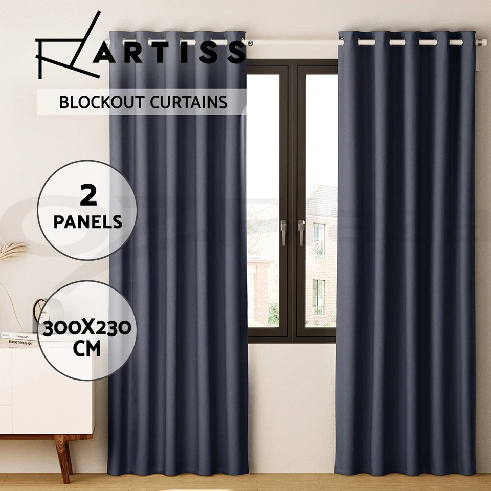 Artiss 2X Blockout Curtains Blackout Window Curtain Eyelet 300x230cm Charcoal