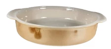 Vintage Fire King Peach Luster Round Casserole Cake Pan 2 Handled Baking