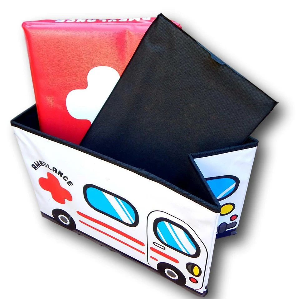 Baú de armazenamento de brinquedos infantis, banco acolchoado de vinil ou otomano -- ambulância branca - Imagem 4 de 4