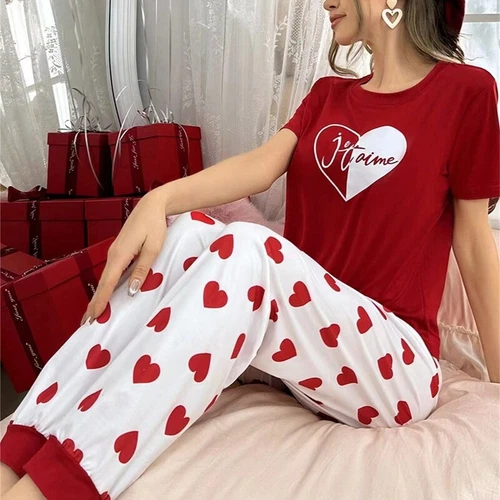 Womens Pajamas Set Lounge Set Short Sleeve Pjs Joggers Pants Sleepwear 2 Piece - Bild 19 von 23