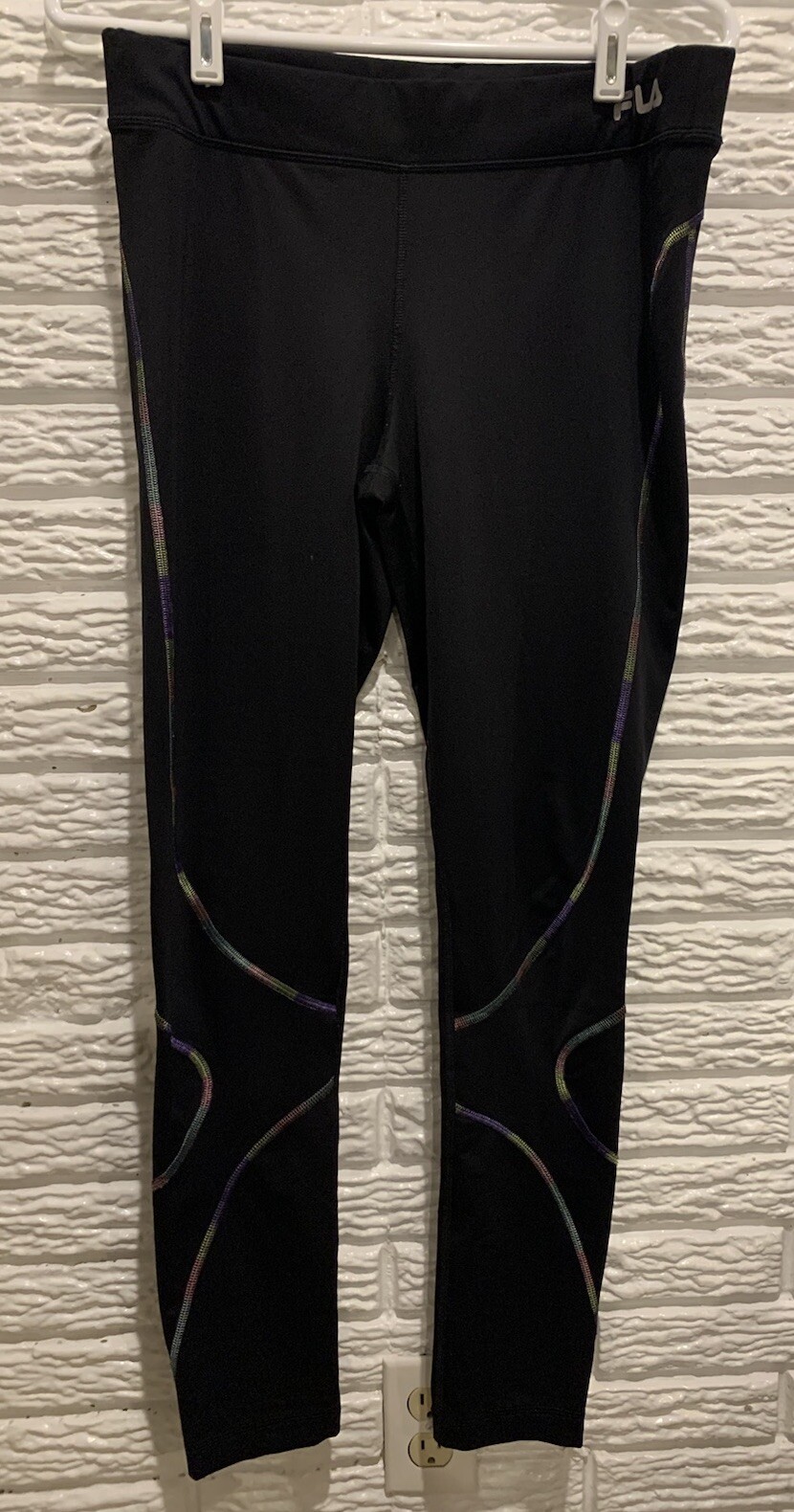Fila Leggings Pantaloni Allenamento Cuciture Colore Nero Arcobaleno Donna Taglia Media