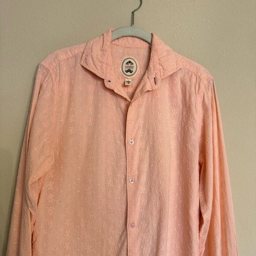 Ganesh Cotton Mens Peach Floral Embroidered Button Up Shirt Size S Small EUC - Picture 3 of 15