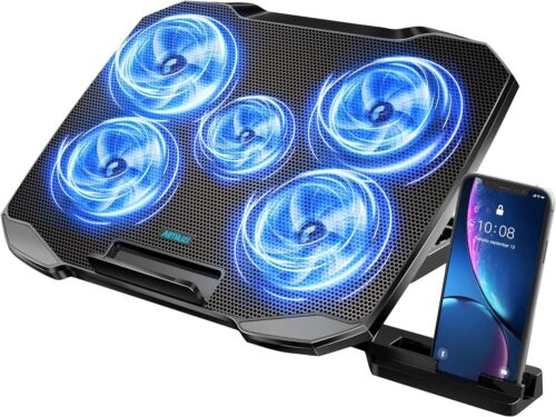 Laptop Cooling Pad Stand w/ 5 Quiet Fans, Adjustable Angles for 12-15.6” Laptops - Picture 2 of 10