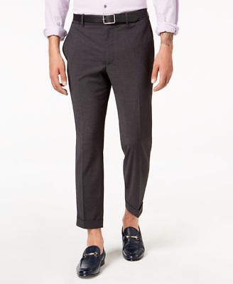 cropped skinny fit black men's dress pants Alfani Black Mens Size 36 Cropped Stretch Dress Flat Front Pants