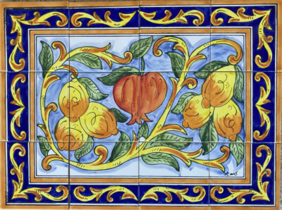 24'' x 18'' Ceramic Tile Mural Backsplash Kitchen Wall Hand Painted Pomegranate