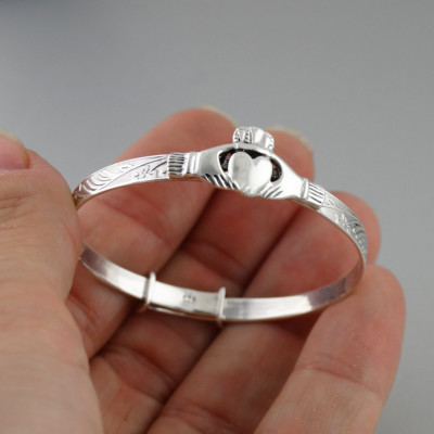 Baby Toddler Irish Claddagh Bangle Bracelet Adjustable 925