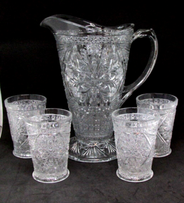 置物 ETA EAPG Rosette w/ Pinwheels, Indiana Glass #171 Pitcher & Cups | eBay