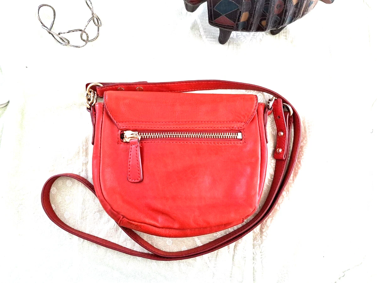 Red Orange 100 Leather Saddlebag Crossbody Purse J.Crew Pre owned NICE
