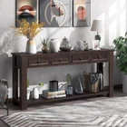Wood Console Table Sofa Side table w/4 Drawers and Shelf, Hallway Entry Espresso