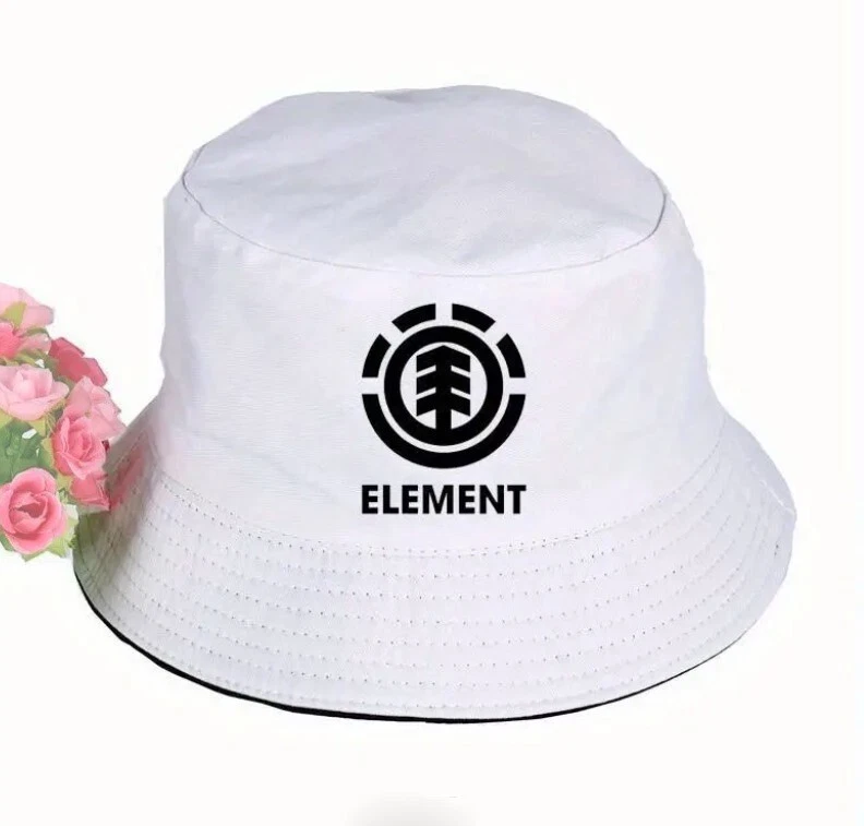 ELEMENT White W/Black Screen Print TREE Logo Men's Bucket Hat/Plaid Reversible