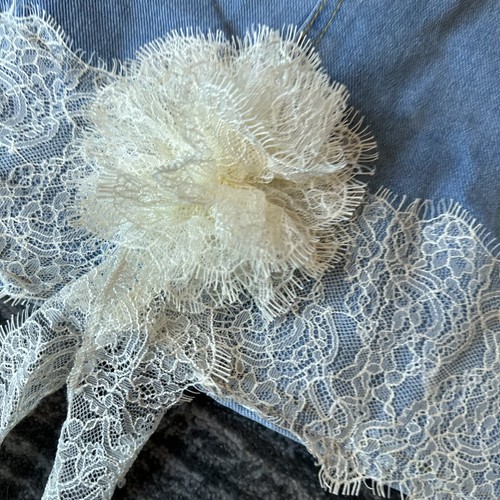 Denim Corset & Mini Skirt Set Womens 6 Bustier Top White Lace Pretty Little New - Picture 13 of 20
