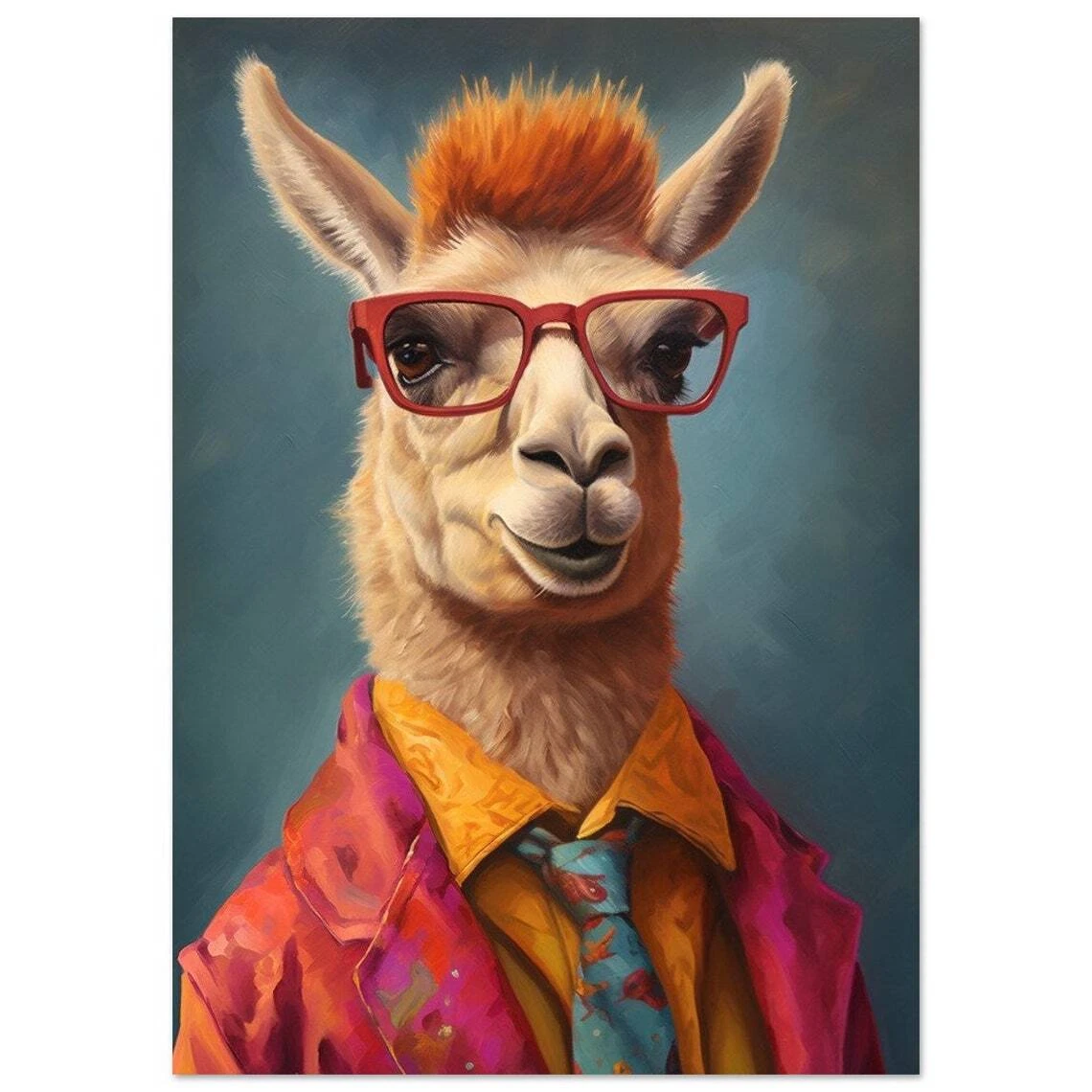 Llama Wearing Glasses & Suit Wall Art Canvas Unframed Print Art