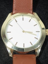 Womans White Dial Round Gold Tone Case Brown Faux Leather Band Watch 7.5 in