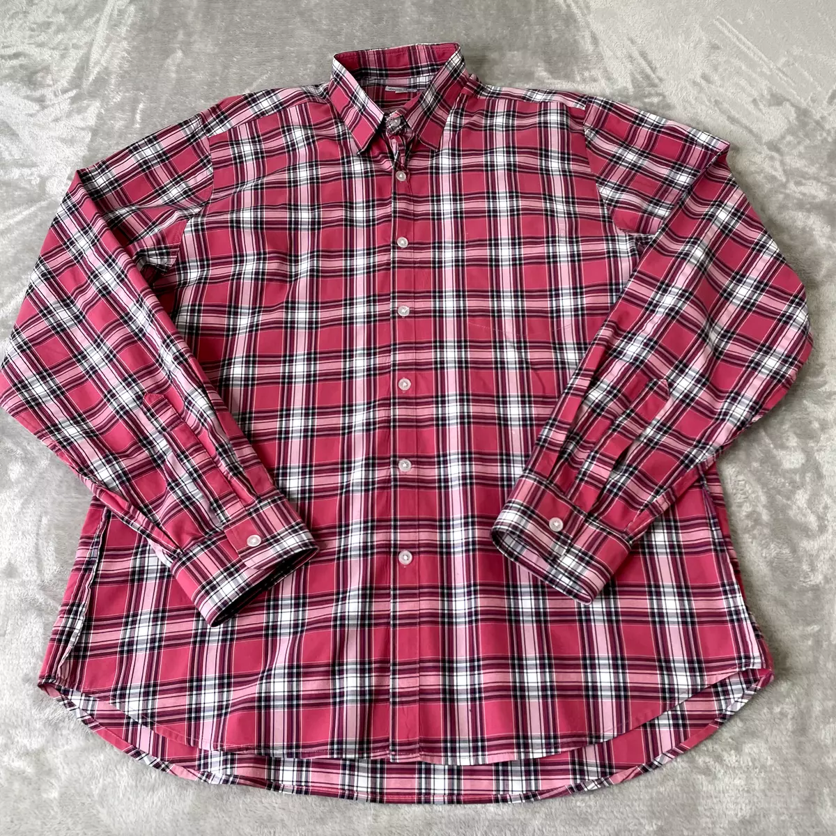 Steven Alan Button Up Shirt Men XL Pink White Plaid Long Sleeve USA Made $198