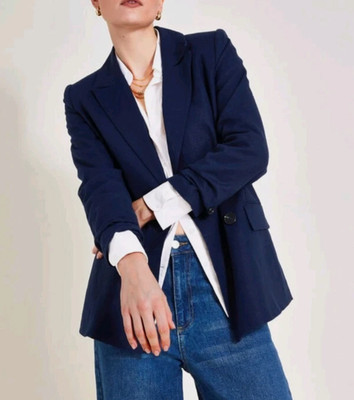 Monsoon Sakko Mabel Leinenmischung Zweireiher Blazer Navy Neu Etikett Gr. Large