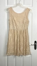 Womens Beige Floral Lace Sleeveless Mini Dress Size 14 uk