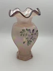 Fenton Champagne Satin Iridized Hand Painted Signed By Artist Hexagonal Vase