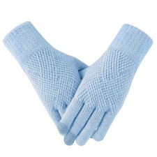 Winter Touch Screen Gloves for Women - Warm Alpaca Fleece Knit, Blue