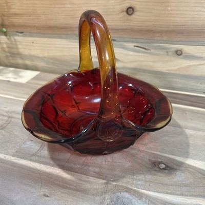 Tiara Indiana Glass Basket Constellation Red Sunset Amberina Yellow GLOWS 8x7