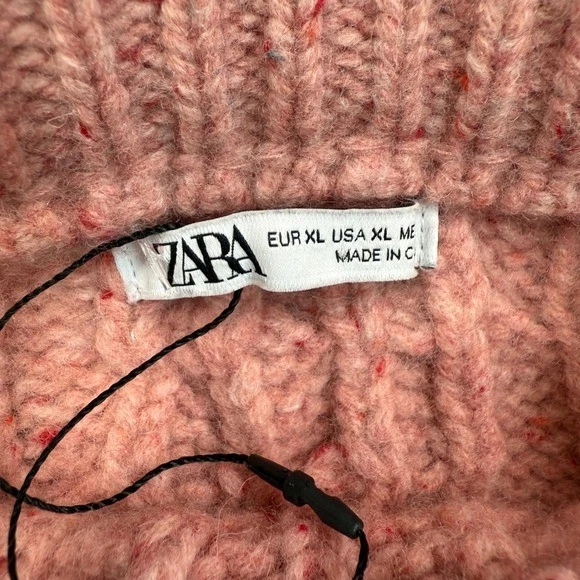 ZARA Mens Pink Cable Knit Sweater XL Crewneck Wool Tweed Speckled NWOT - Image 4 of 4