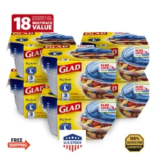 Glad Big Bowl Food Storage Containers, Large Round - (48 Oz) - 3 Count, Standard