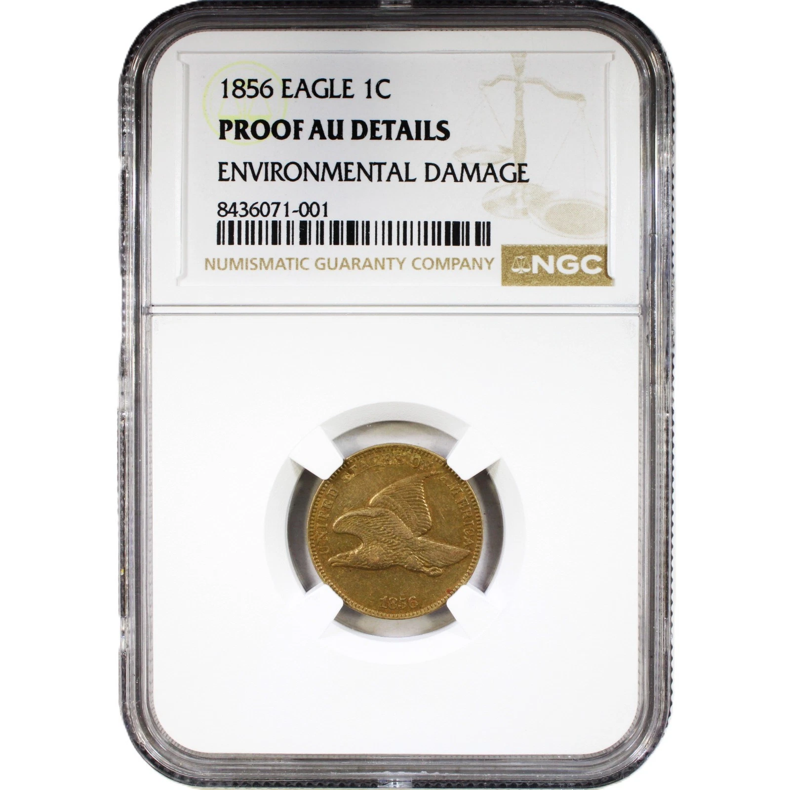 1856 Flying Eagle Cent 1c PCGS PR AU Detail Environmental Damage