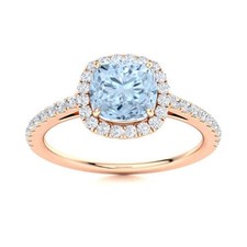 925 Silver March Natural Aquamarine Solitaire with Accents Ring Jewelry