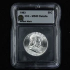 1963 Franklin 90% Silver Half Dollar Constitutional 50C ICG Uncirculated Details